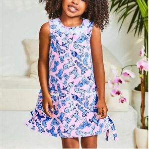 Lilly Pulitzer Pink Zanzibar Blue Ruff Night Girl's Shift Dress Size 5
